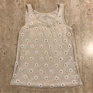 Ann Taylor Loft Off White Floral Sequined Sleeveless Top size XS